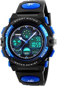 img 4 attached to ⌚ Boys Digital Watch: Waterproof Outdoor Sports Wristwatch with Alarm, Stopwatch, Calendar - Black Blue