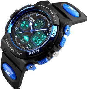 img 3 attached to ⌚ Boys Digital Watch: Waterproof Outdoor Sports Wristwatch with Alarm, Stopwatch, Calendar - Black Blue