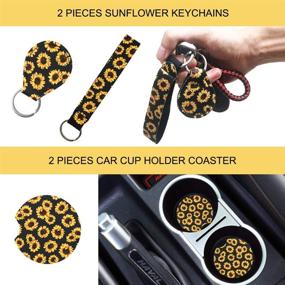 img 1 attached to 🌻 Set of 10 Sunflower Car Accessories: Sunflower Steering Wheel Cover, Seat Belt Covers, Coasters, Keyrings, Console Pad Cover, Car Vent Decorations
