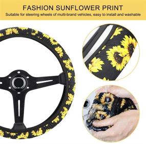 img 3 attached to 🌻 Set of 10 Sunflower Car Accessories: Sunflower Steering Wheel Cover, Seat Belt Covers, Coasters, Keyrings, Console Pad Cover, Car Vent Decorations