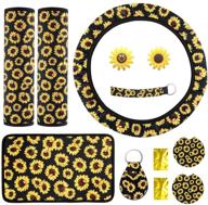 🌻 set of 10 sunflower car accessories: sunflower steering wheel cover, seat belt covers, coasters, keyrings, console pad cover, car vent decorations logo