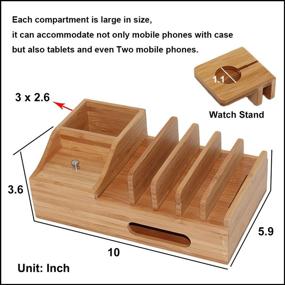 img 2 attached to 🔌 Versatile Bamboo Charging Station with 5 Charge Cables, Watch Stand, and Wood Desk Organizer - Kindle, Cell Phone, and Tablet Compatible (No Charger HUB)