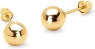 14k yellow gold plain hollow ball children's stud earrings with screw back - 2,3,4,5,6mm for baby girls logo
