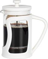 coffee gentry small premium french press coffee maker - marshmallow white (20 fl. ounce) with 2 extra filters, scoop, and stirring spoon logo