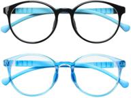 👓 fonhcoo blue light blocking glasses for kids: 2 pack, round frame gaming glasses for boys and girls (ages 5-15) with anti glare, eyestrain, and blue ray protection - blue & black blue logo