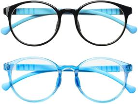 img 4 attached to 👓 FONHCOO Blue Light Blocking Glasses for Kids: 2 Pack, Round Frame Gaming Glasses for Boys and Girls (Ages 5-15) with Anti Glare, Eyestrain, and Blue Ray Protection - Blue & Black Blue