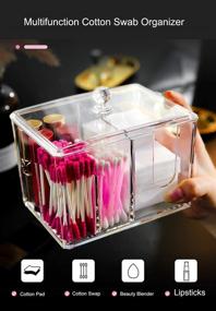 img 3 attached to Moochi Q-Tips Cotton Swab and Makeup Pads Holder with Lid - 🧼 Acrylic Organizer for Bathroom and Bedroom - 2 Trays for Sponge and Lipstick Container