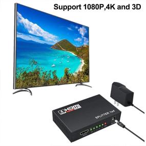 img 1 attached to 🔌 HDMI Splitter 1x4 Ports v1.4 - 4K/2K 1080p Ultra HD 3D Support - US Adapter Included