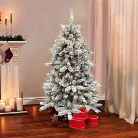 img 2 attached to Puleo International 4.5ft Pre-Lit Flocked Bennington Fir Artificial Christmas Tree, 150 Clear Lights - UL-Listed