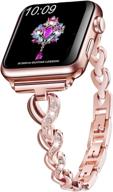 💎 sangaimei bling band for apple watch 38mm 40mm women - rhinestone link band stainless steel for iwatch series 7/6/5/4/3/2/1/se - rose gold metal bracelet strap logo