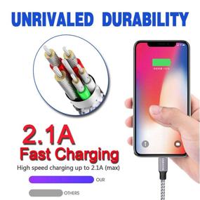 img 3 attached to 🔌 High-Speed iPhone Charger: 6ft 3Pack Lightning Cable by DABUSTAR - Extra Long, Fast Charging, Data Sync, Nylon Braided - Compatible with iPhone 12 11 Pro Max XS XR X 8 7 6S 6 Plus SE iPad iPod and More