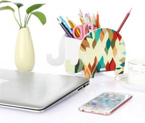 img 2 attached to COOLBROS Elephant Pencil Holder With Phone Holder Desk Organizer Desktop Pen Pencil Mobile Phone Bracket Stand Storage Pot Holder Container Stationery Box Organizer (Flame Elephant)