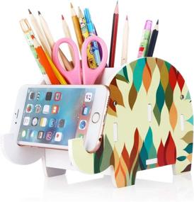 img 4 attached to COOLBROS Elephant Pencil Holder With Phone Holder Desk Organizer Desktop Pen Pencil Mobile Phone Bracket Stand Storage Pot Holder Container Stationery Box Organizer (Flame Elephant)