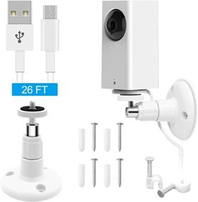 img 4 attached to FastSnail Wall Mount Kit for Wyze Cam Pan with 26FT Power Extension Charging Cable, Indoor and Outdoor Security Mount - Including Charging Cord