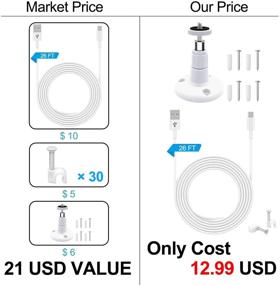 img 3 attached to FastSnail Wall Mount Kit for Wyze Cam Pan with 26FT Power Extension Charging Cable, Indoor and Outdoor Security Mount - Including Charging Cord