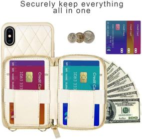 img 1 attached to 👜 Beige LAMEEKU iPhone Xs Max Wallet Case with Card Holder, Zipper Purse and Wrist Strap in Quilted Leather – Compatible with iPhone Xs Max 6.5