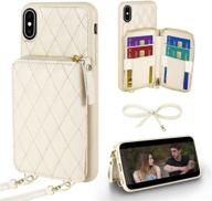 👜 beige lameeku iphone xs max wallet case with card holder, zipper purse and wrist strap in quilted leather – compatible with iphone xs max 6.5 logo