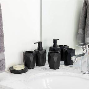 img 2 attached to 🛁 Modern Geometric Black Resin Bathroom Set: Soap Dispenser, Toothbrush Holder, Tumbler, &amp; Soap Dish by MyGift