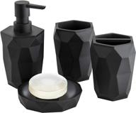 🛁 modern geometric black resin bathroom set: soap dispenser, toothbrush holder, tumbler, &amp; soap dish by mygift logo