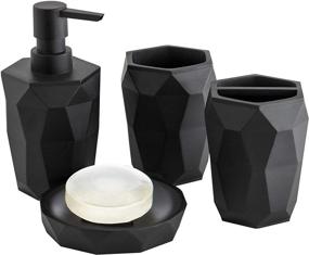 img 4 attached to 🛁 Modern Geometric Black Resin Bathroom Set: Soap Dispenser, Toothbrush Holder, Tumbler, &amp; Soap Dish by MyGift