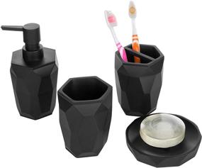 img 1 attached to 🛁 Modern Geometric Black Resin Bathroom Set: Soap Dispenser, Toothbrush Holder, Tumbler, &amp; Soap Dish by MyGift