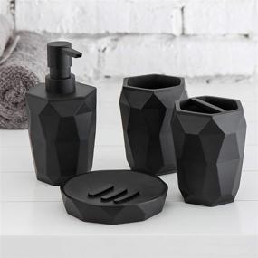 img 3 attached to 🛁 Modern Geometric Black Resin Bathroom Set: Soap Dispenser, Toothbrush Holder, Tumbler, &amp; Soap Dish by MyGift