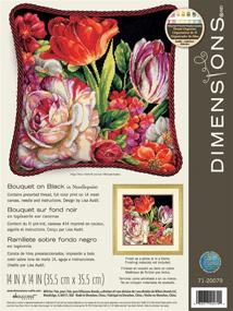 img 2 attached to Bouquet on Black Floral Pattern Needlepoint Kit - DIMENSIONS, 14'' x 14''