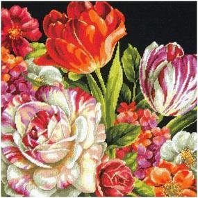 img 3 attached to Bouquet on Black Floral Pattern Needlepoint Kit - DIMENSIONS, 14'' x 14''