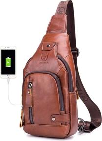 img 4 attached to BULLCAPTAIN Leather Crossbody Charging Multi Pocket