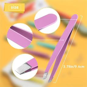 img 3 attached to Set of 16 Slanted Tweezers for Eyebrows and Facial Hair, Precision Stainless Steel Tips for Ingrown Hair and Lash Extensions (Orange, Purple, Blue, Yellow)