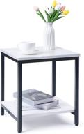 🔲 modern rustic square side table with 2-tier metal frame - strongbird end table, white - ideal for living room, bedroom, or night stand logo