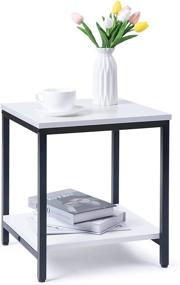 img 4 attached to 🔲 Modern Rustic Square Side Table with 2-Tier Metal Frame - Strongbird End Table, White - Ideal for Living Room, Bedroom, or Night Stand