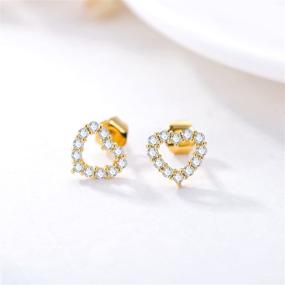 img 2 attached to SISGEM 14K Real Gold Heart Stud Earrings for Women - 5A Cubic Zirconia 💎 Love Heart Studs - Fine Jewelry for Mom, Girls, Wife - Best Birthday Gift - 7.5mm