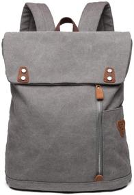 img 4 attached to Wxnow Men Vintage Canvas Laptop Backpack: School, Military, Travel, Hiking, Camping Rucksack in Grey