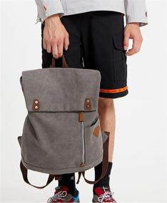 img 1 attached to Wxnow Men Vintage Canvas Laptop Backpack: School, Military, Travel, Hiking, Camping Rucksack in Grey