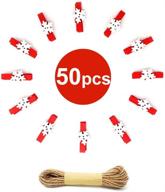 50pcs christmas wooden clothespins with mini snowflake photo clips: decorative mini 🎄 wooden pegs for hanging christmas cards & crafts, includes 10 meters jute twine logo