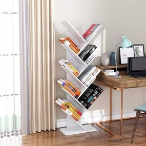 img 2 attached to 📚 White Geometric 9-Tier Tree Bookshelf for Bedroom, Living Room, Home Office - Free Standing Bookcase with Magazine & CD Storage