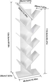 img 1 attached to 📚 White Geometric 9-Tier Tree Bookshelf for Bedroom, Living Room, Home Office - Free Standing Bookcase with Magazine & CD Storage
