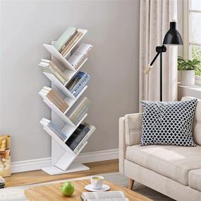 img 3 attached to 📚 White Geometric 9-Tier Tree Bookshelf for Bedroom, Living Room, Home Office - Free Standing Bookcase with Magazine & CD Storage