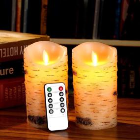 img 3 attached to 🕯️ Birch Bark Flameless Candles: Set of 2 LED Pillar Candles with Remote Control and Timer