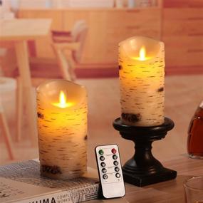 img 2 attached to 🕯️ Birch Bark Flameless Candles: Set of 2 LED Pillar Candles with Remote Control and Timer