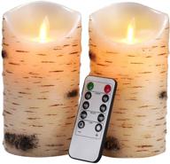 🕯️ birch bark flameless candles: set of 2 led pillar candles with remote control and timer logo