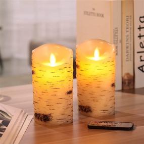 img 1 attached to 🕯️ Birch Bark Flameless Candles: Set of 2 LED Pillar Candles with Remote Control and Timer