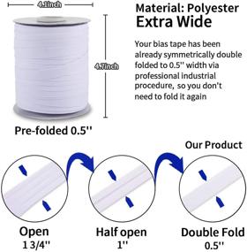 img 3 attached to 🎀 Premium Double Fold Bias Tape: 1/2 Inch, 55 Yards - 100% Polyester, White - Perfect for Quilt Binding, Sewing, Crafts, Non-Stretch