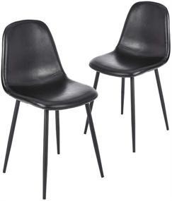 img 3 attached to 🪑 Набор из 2 стульев CangLong Faux Leather Dining Back Modern Side для паба, кофе или дома - черный