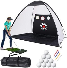 img 4 attached to 🏌️ Golf Practice Net Set with Chipping Target Pockets, 10x7ft Hitting Nets for Golf Training Aids, Includes 10 Golf Balls, 4 Golf Tees, and 3-in-1 Golf Hitting Mat - Ideal for Indoor and Outdoor Golf Training