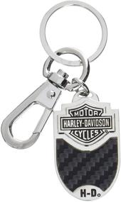 img 1 attached to 🔑 Carbon Fiber Vinyl Inlay Keychain Holder for Harley-Davidson Key Ring Clip - Key Tag Fob