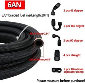 img 1 attached to 🔋 Universal Fuel Line Kit 3/8" 6AN 20FT Hose - Nylon Stainless Steel Braided CPE Oil Fuel Line Fittings Kit