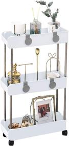 img 4 attached to 🛒 Versatile 3-Tier Slim Mobile Shelving Unit: Efficient Bathroom Storage Organizer with Wheels