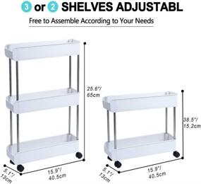 img 2 attached to 🛒 Versatile 3-Tier Slim Mobile Shelving Unit: Efficient Bathroom Storage Organizer with Wheels